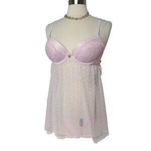 Women's Babydoll Lingerie Sexy 2 Piece Nitie Negligee Pink Sleepwear M NWOT